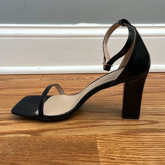 ASOS Raid Leather Black Square Open Toe Block Heels Size 9 - Picture 5 of 5